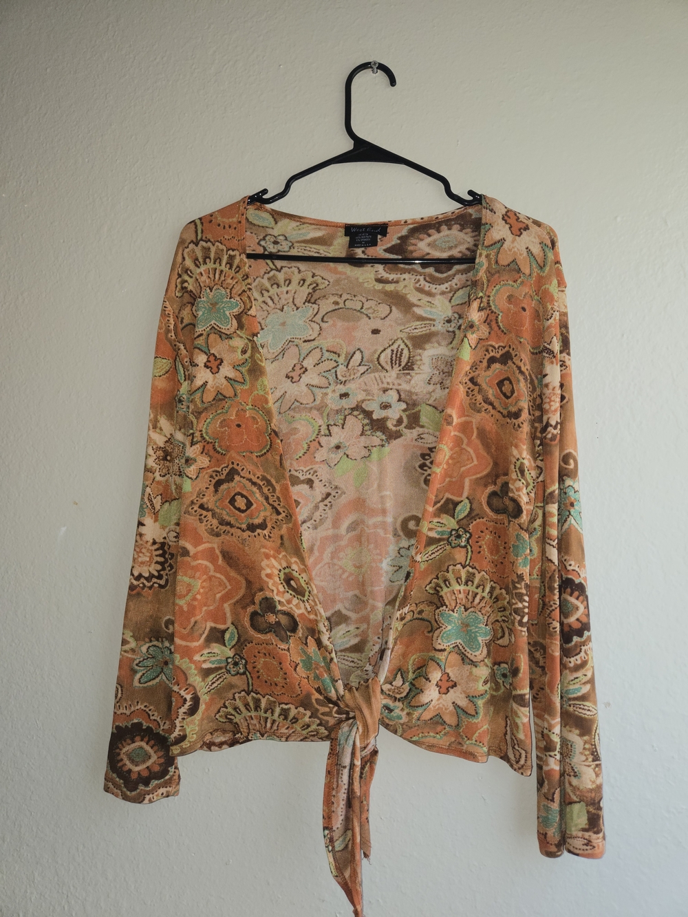 VTG Y2K West End Women's M Tie Front Cardigan Sheer Floral Paisley Top Made USA